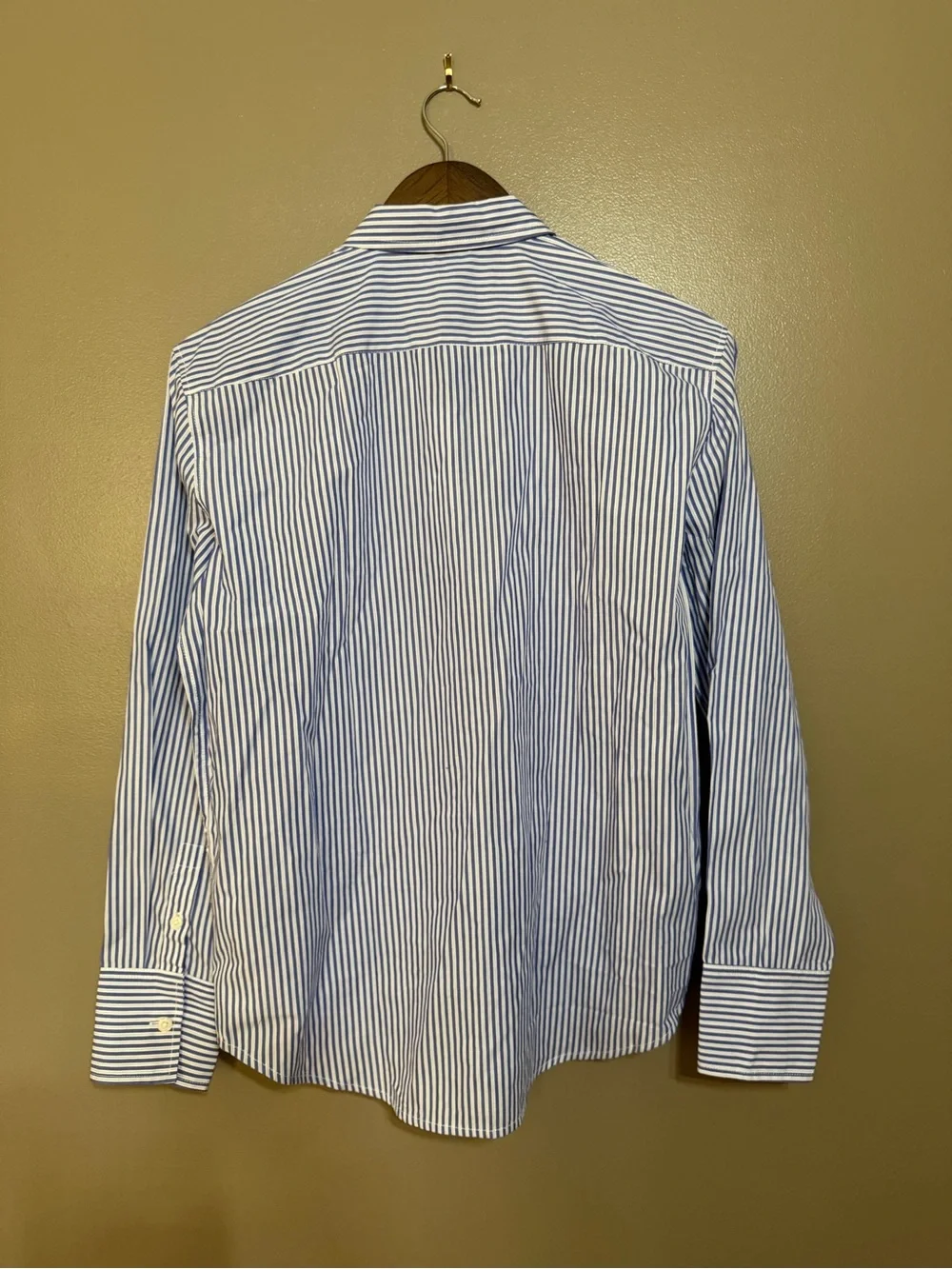 J. Crew Women's White and Blue Vertical Stripe Button-Down Shirt